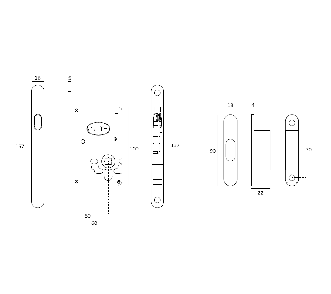 FECHADURA PORTA CORRER BRANCO RAL9016 IN.20.937.W