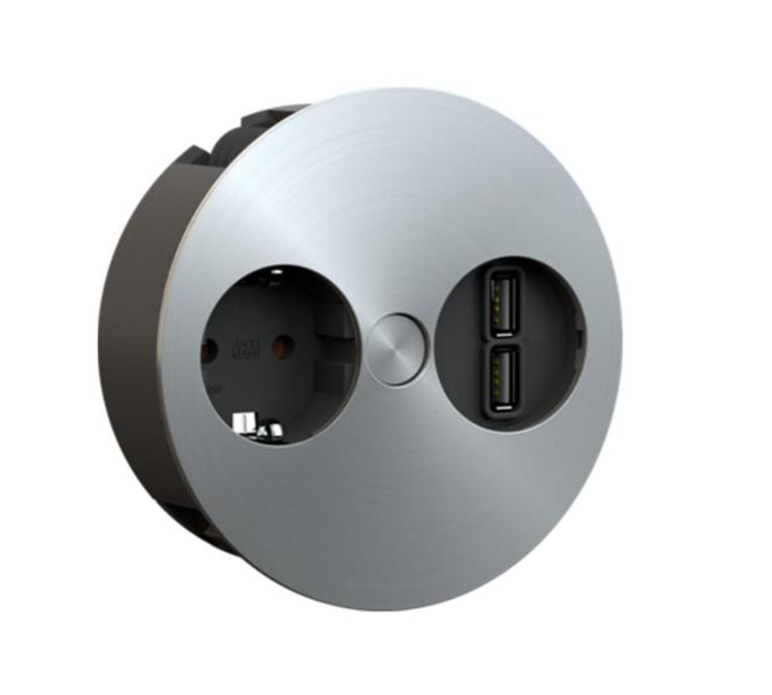 TOMADA TWIST 1 TOMADA+2 USB INOX