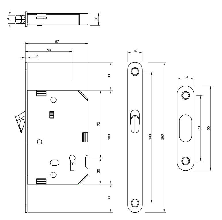 FECHADURA PORTA CORRER GOLD MATE 3860-208
