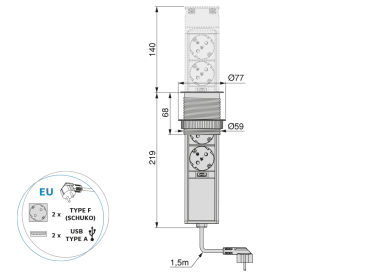 Torre tomadas Vertikal USB Push 60