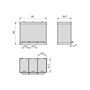 Balde exterior 3 compartimentos 15L