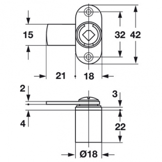 FECHADURA DE PALANCA RETA 22M COM PLACA PARA APARAFUSAR- DESENHO TÉCNICO