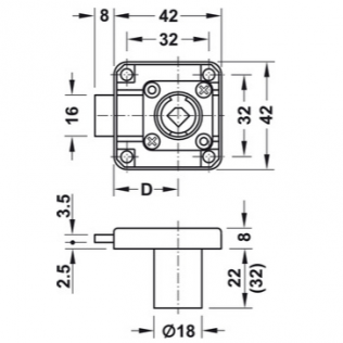 FECHADURA SOBREPOSTA 22MM- DESENHO TÉCNICO