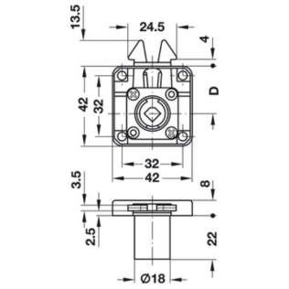 FECHADURA PARA PERSIANA SOBREPPOSTA 24.5 MM- DESENHO TÉCNICO